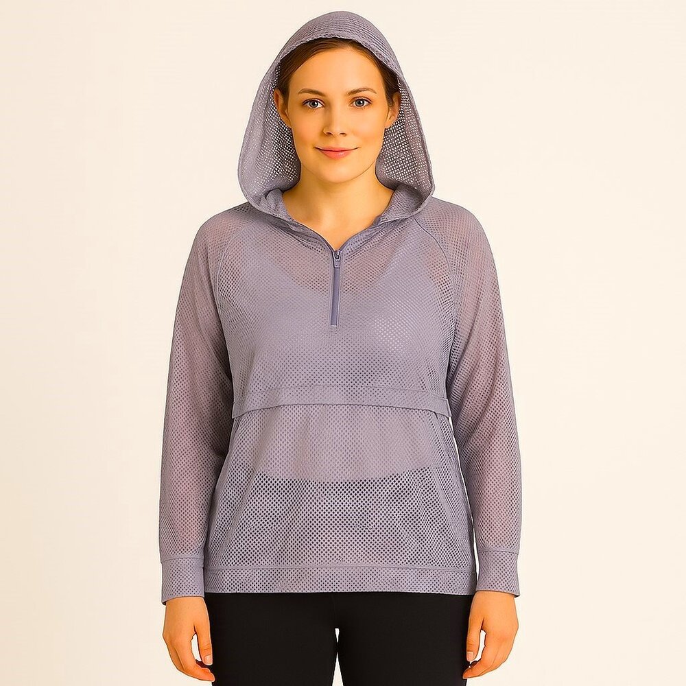 Soho Sport Purple Long Sleeve Hooded 1/4 Zip Mesh Athleisure Jacket Womens XL